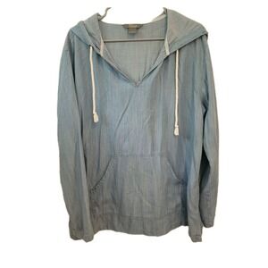 Natural Reflections Lyocel Chambray Top Ladies Large Hood Front Pouch Comfy Boho